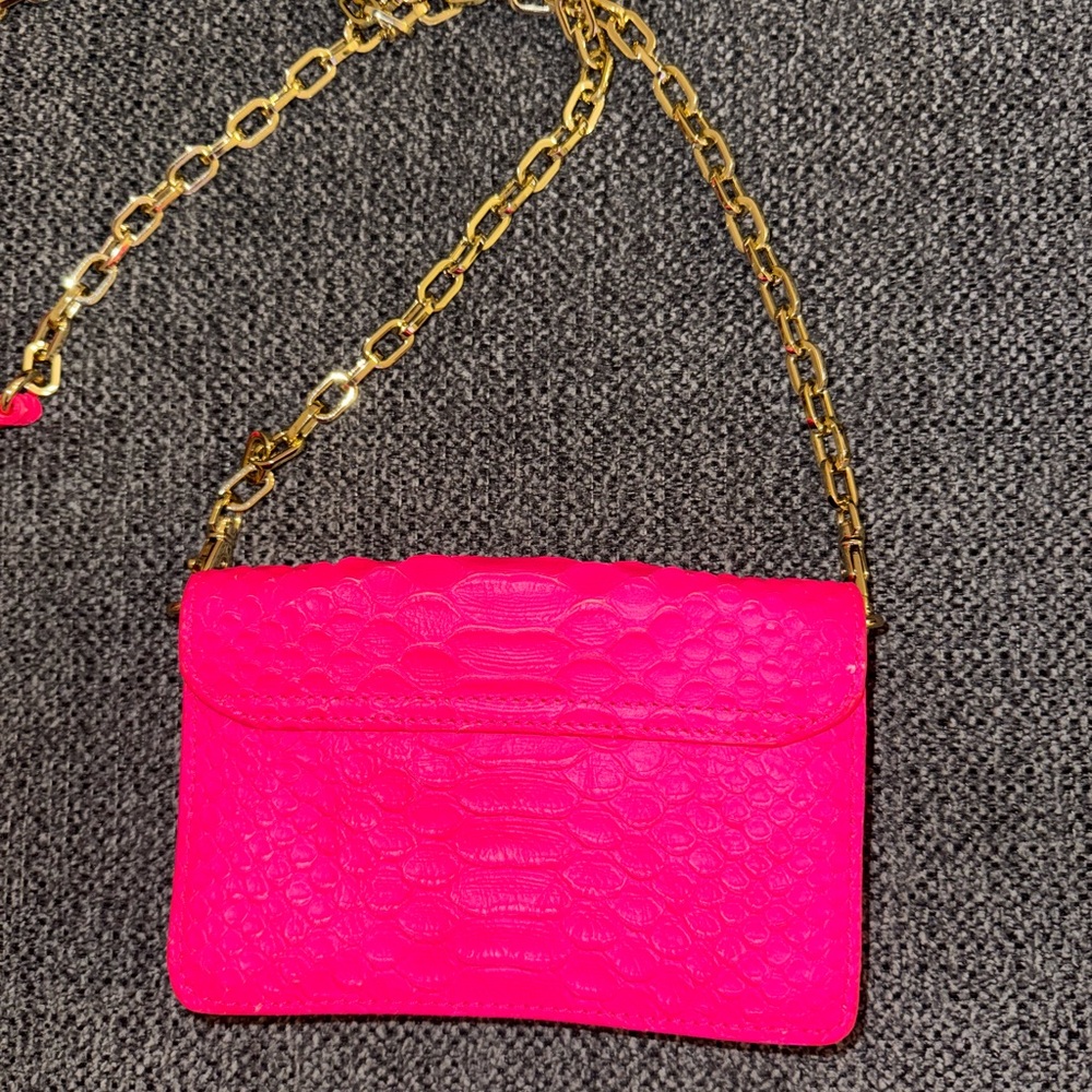 Tory Burch Hot Pink Crossbody Reptile Bag with Gold Chain - Picture 7 of 13